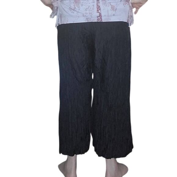 IOS (travelsmith) Size XL Wide Band 100% Silk Wide Leg Crinkle Crop Pants Office - Picture 4 of 10